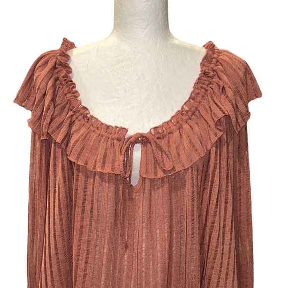 LN Anthropologie Long-Sleeve Sheer Striped Off Shoulder Cropped Top in Rose - S - Picture 7 of 16